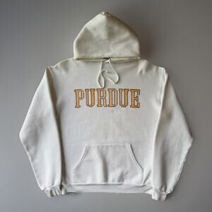Vintage Purdue Hoodie Small White 80s Boilermaker Indiana Fleece Pullover